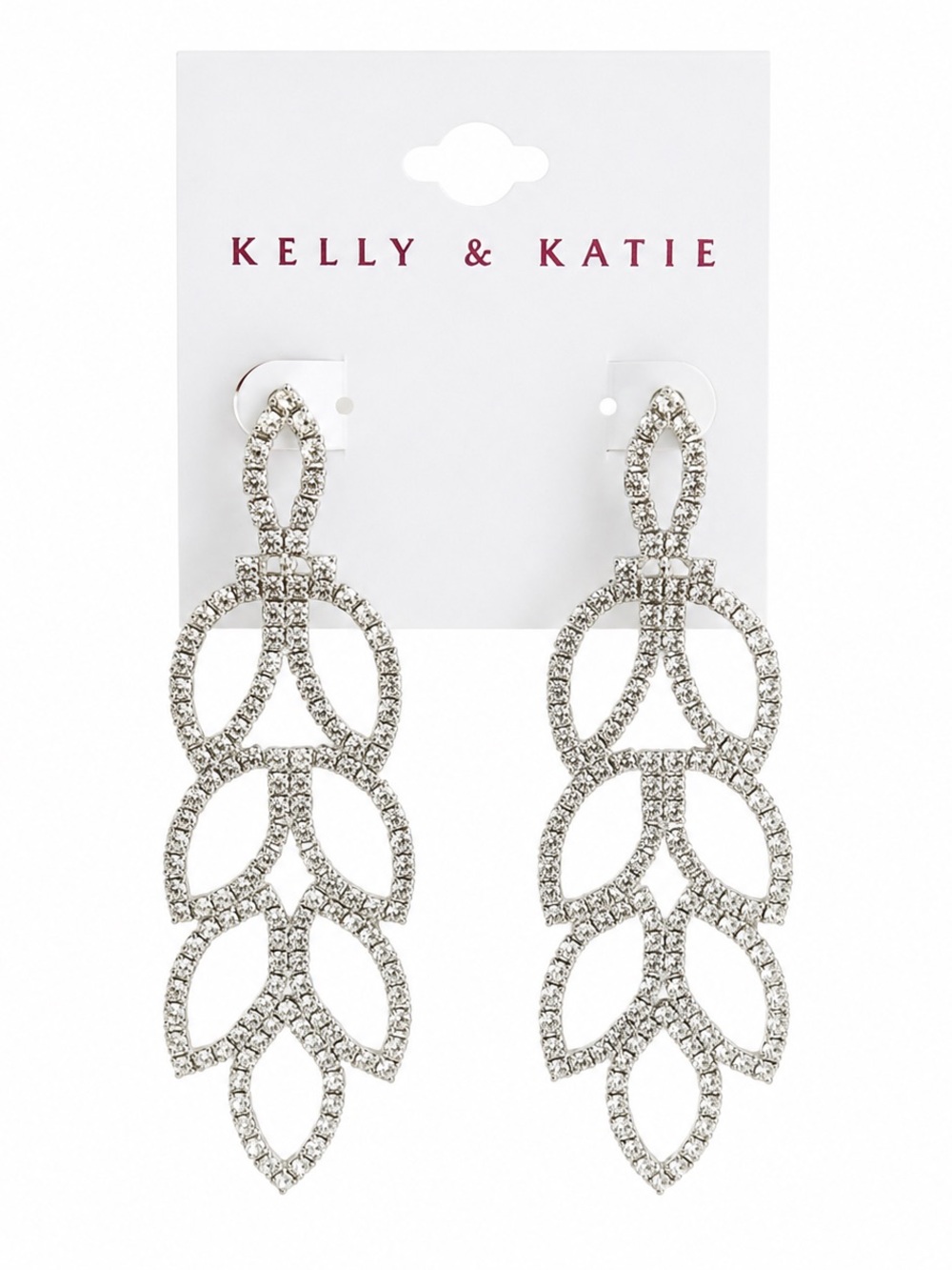 Kelly & Katie Silver Crystal Leaf Drop Earrings